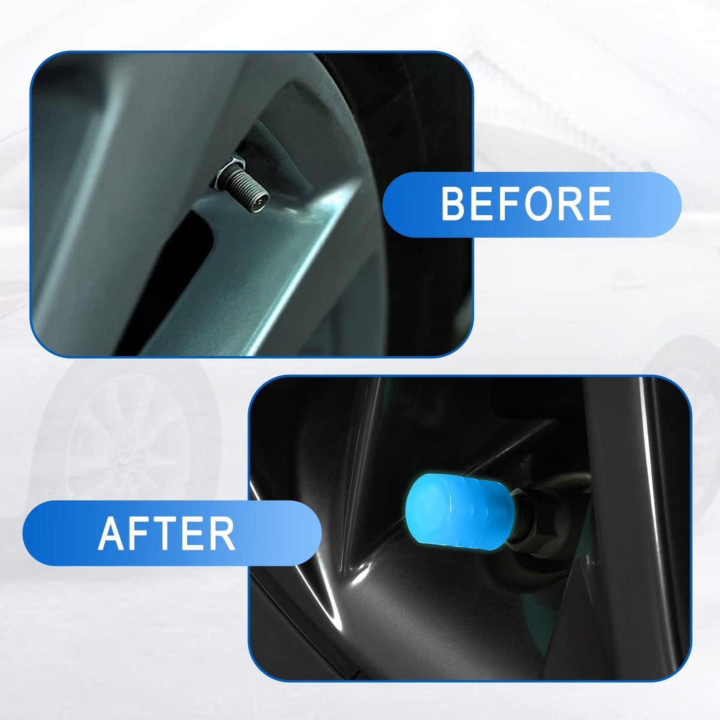 4pc Illuminious Tyre Valve Caps Color Blue Universal for All Cars