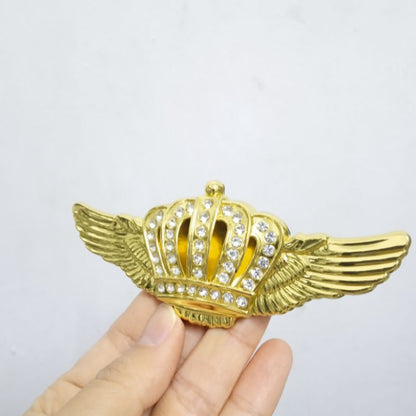 Crown Cap Wings Metal Emblem Logo 3D Decal Golden