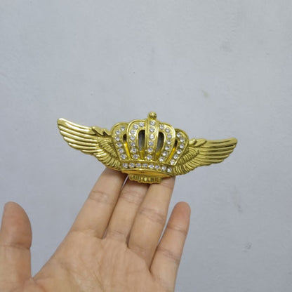 Crown Cap Wings Metal Emblem Logo 3D Decal Golden