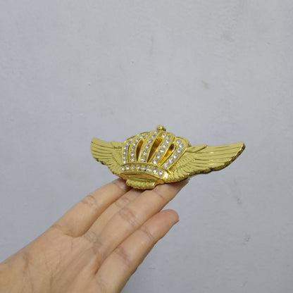 Crown Cap Wings Metal Emblem Logo 3D Decal Golden