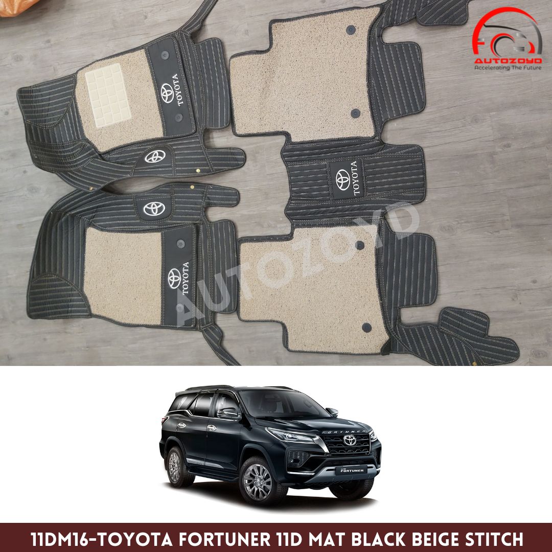 Toyota Fortuner 11D Floor Mats Black Beige Stitch