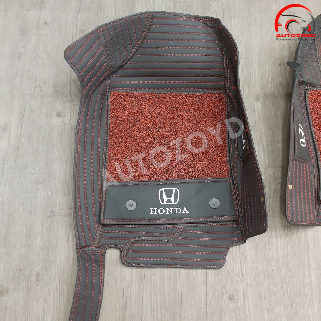 Honda Civic 2016-2021 11D Floor Mats Black Red Stitch