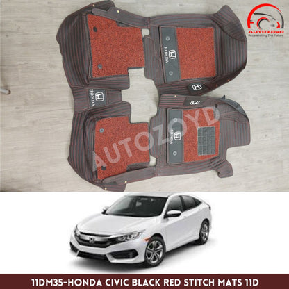 Honda Civic 2016-2021 11D Floor Mats Black Red Stitch