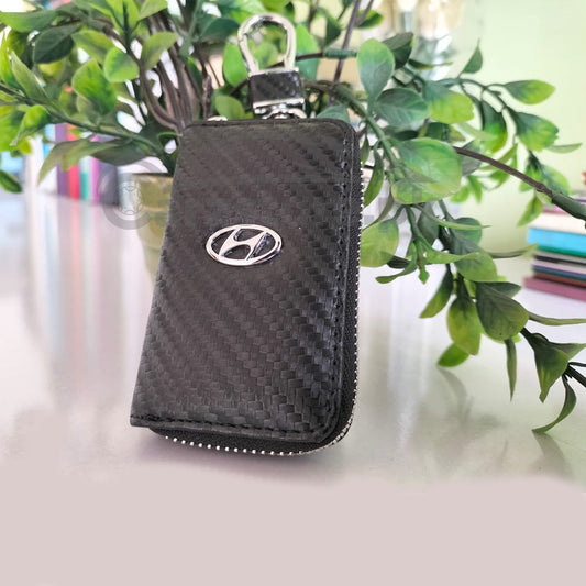 Hyundai Key Cover Zipper Leather Carbon Fibre - Hyundai Tucson 2020/2021/2022/2023(3rd Generation) - Hyundai Elantra 2021,2022,2023(6th Generation) - Hyundai Sonata 2021,2022,2023(8th Generation) - Carbon Fiber Pattern/Carbon Fiber