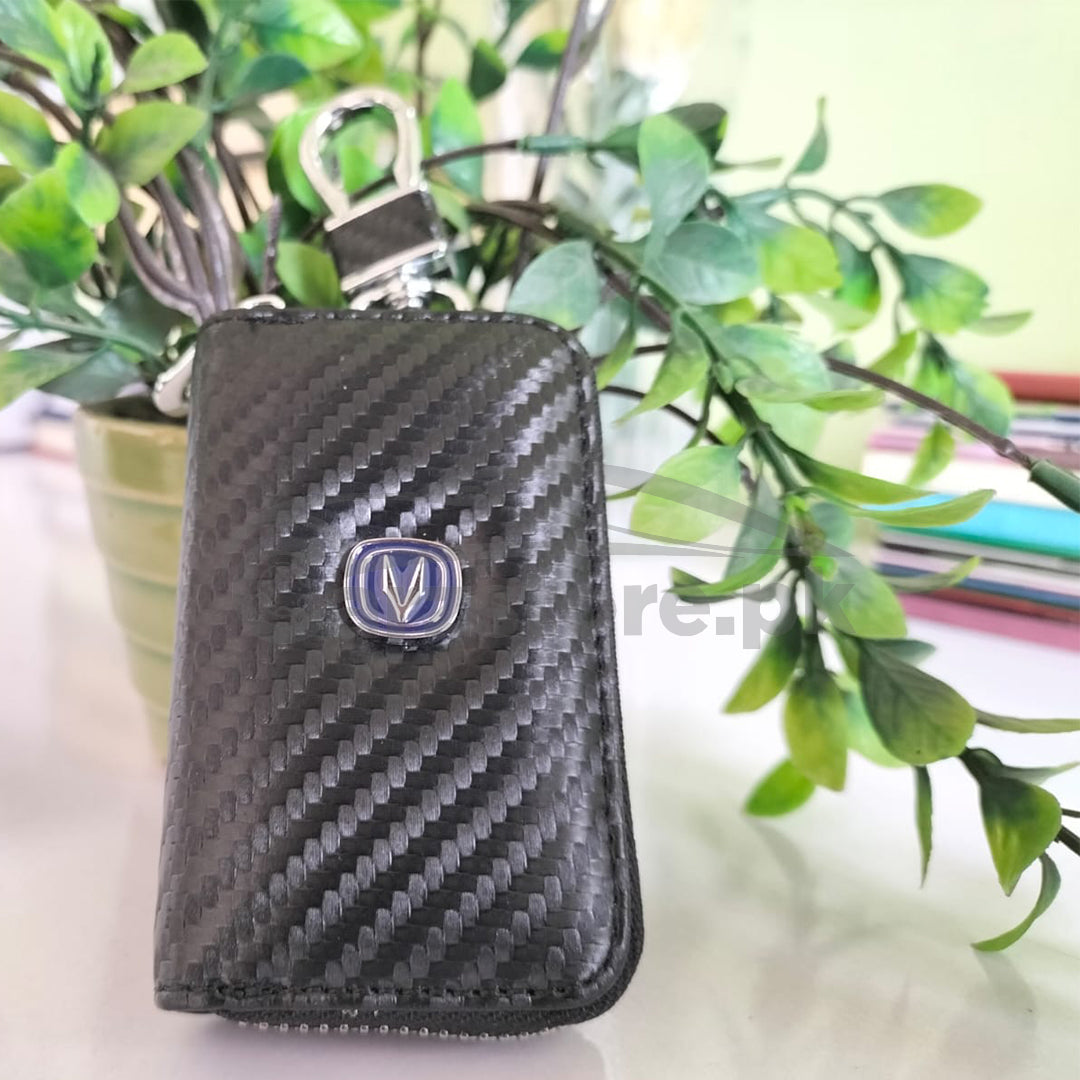 Changan Key Cover Zipper Leather Carbon Fibre - Carbon Fiber Pattern/Carbon Fiber