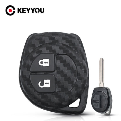 Suzuki Alto/WagonR Carbon Fibre Silicone Key cover with Keychain