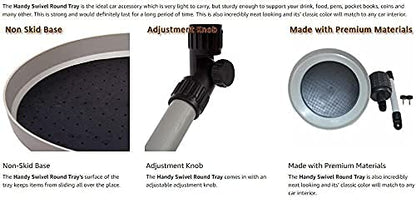 Car Dining Tray Cupholder Fitting For Front Seats Circle Table And 360 Degree Movements