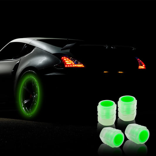 4pc Illuminious Tyre Valve Caps Color Green Universal for All Cars