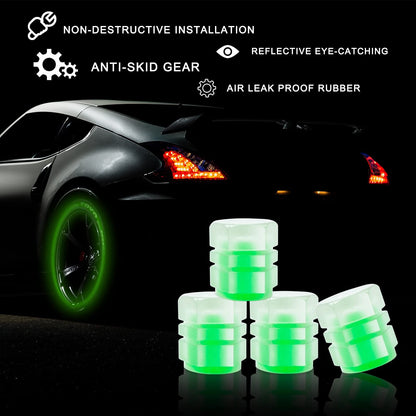 4pc Illuminious Tyre Valve Caps Color Green Universal for All Cars