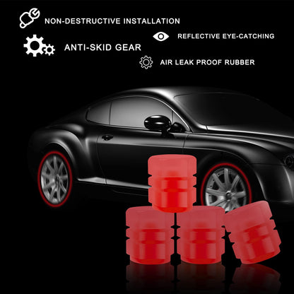 4pc Illuminious Tyre Valve Caps Color Red Universal for All Cars