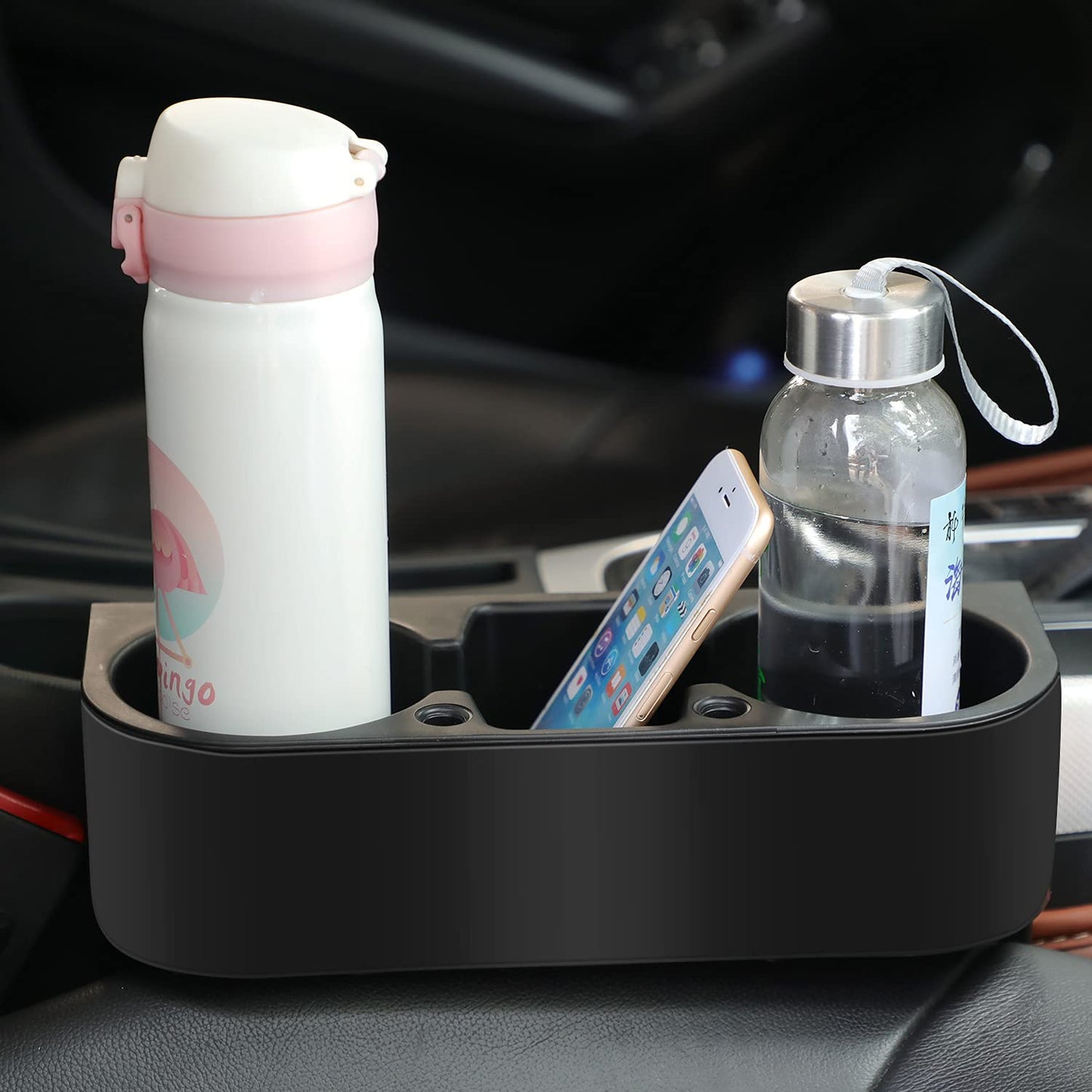 Car Organizer Universal Seat Gap Filler Black Dual Cupholder Slim Design