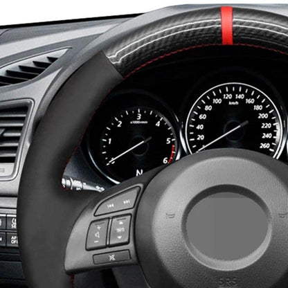 Steering Cover Stitch Carbon Fibre with Red Border