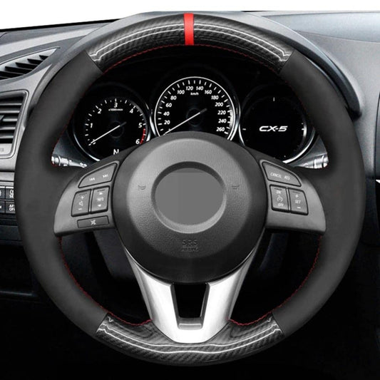 Steering Cover Stitch Carbon Fibre with Red Border