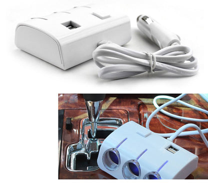 3in1 Lighter Port Extenion With Charging option Color White