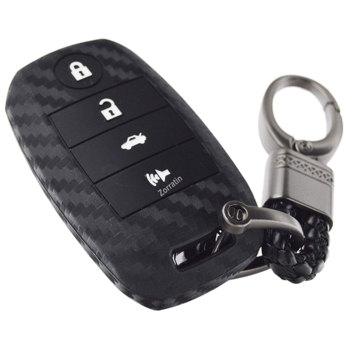 KIA Sportage Carbon Fiber Silicone Key cover with Keychain - KIA Sportage AWD/FWD 2020,2021,2022,2023(4th Generation) - Soft Silicone Key Cover Carbon Fiber Pattern - Keychain/Keyholder/Keyring