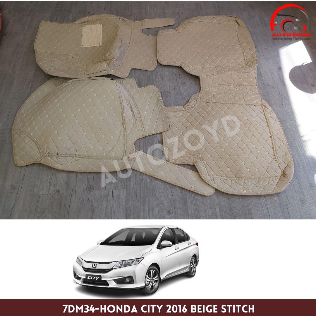 Honda City 2009-2021 7D Floor Mats Beige Stitch