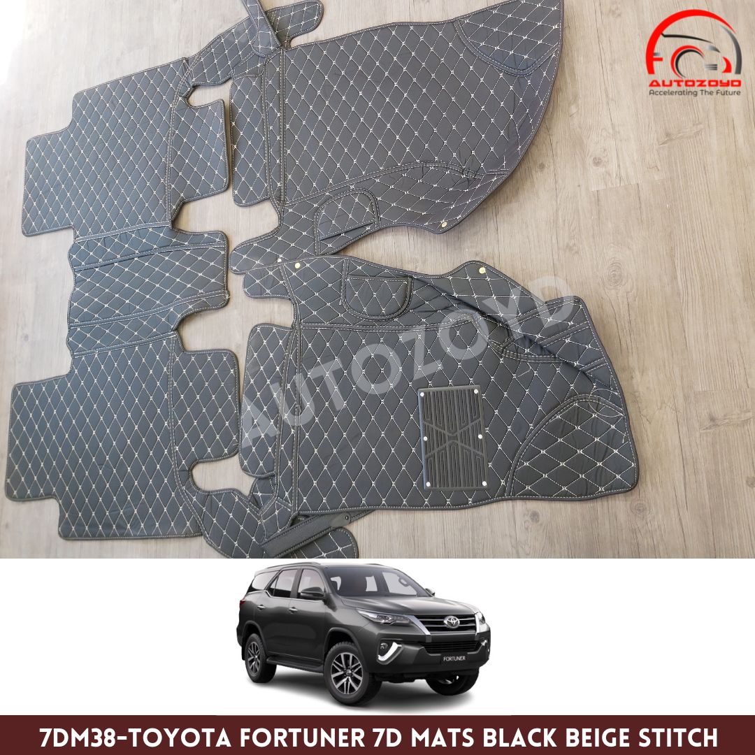 Toyota Fortuner 7D Floor Mats Black Beige Stitch