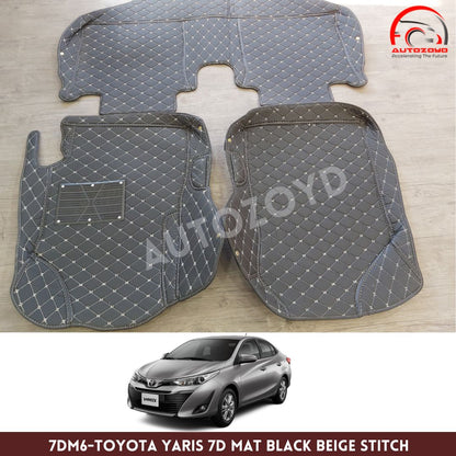 Toyota Yaris 7D Floor Mats Black Beige Stitch