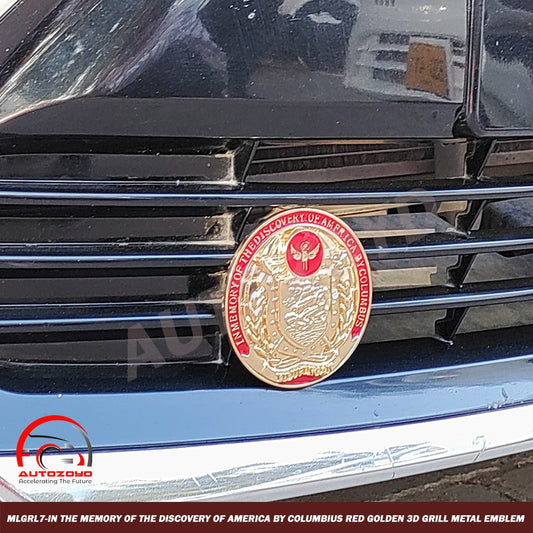 In The Memory Of The Discovery Of America By Columbius Red Golden 3D Grill Metal emblem