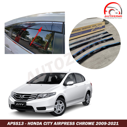 Honda City 2009-21 Airpress Chrome - Honda City 2009,2010,2011,2012,2013,2014,2015,2016,2017,2018,2019,2020,2021(5th Generation) - Window Visors / Sunvisors Airpress