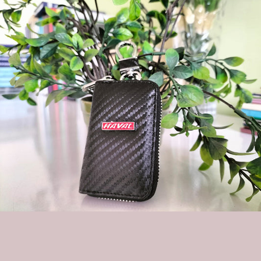 Haval Key Cover Zipper Leather Carbon Fibre - Carbon Fiber Pattern/Carbon Fiber