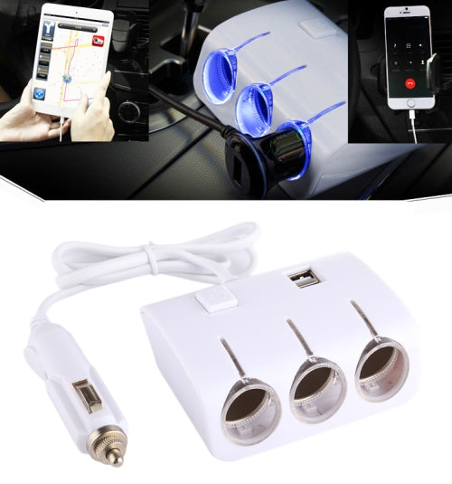 3in1 Lighter Port Extenion With Charging option Color White