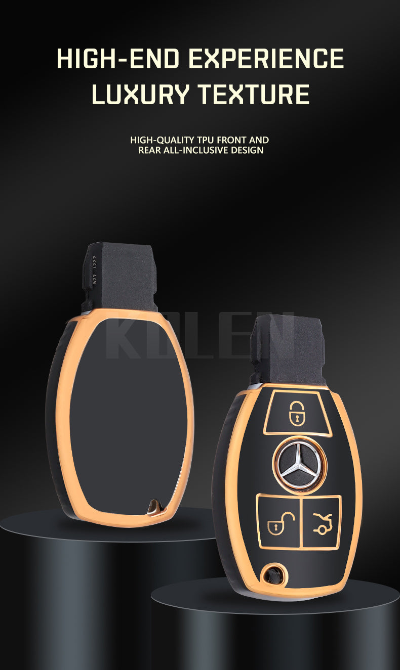 Mercedes TPU key Cover 3 Button Black Gold