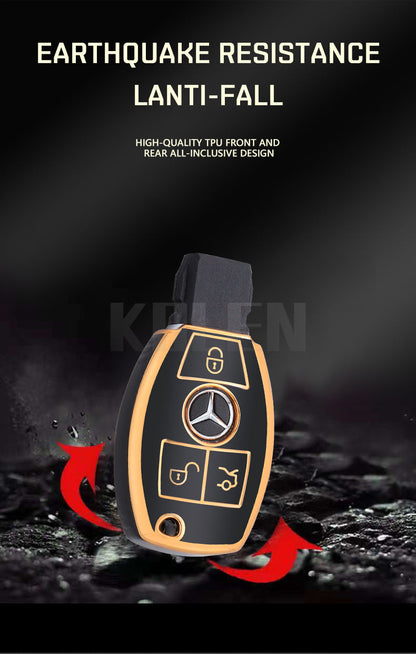 Mercedes TPU key Cover 3 Button Black Gold