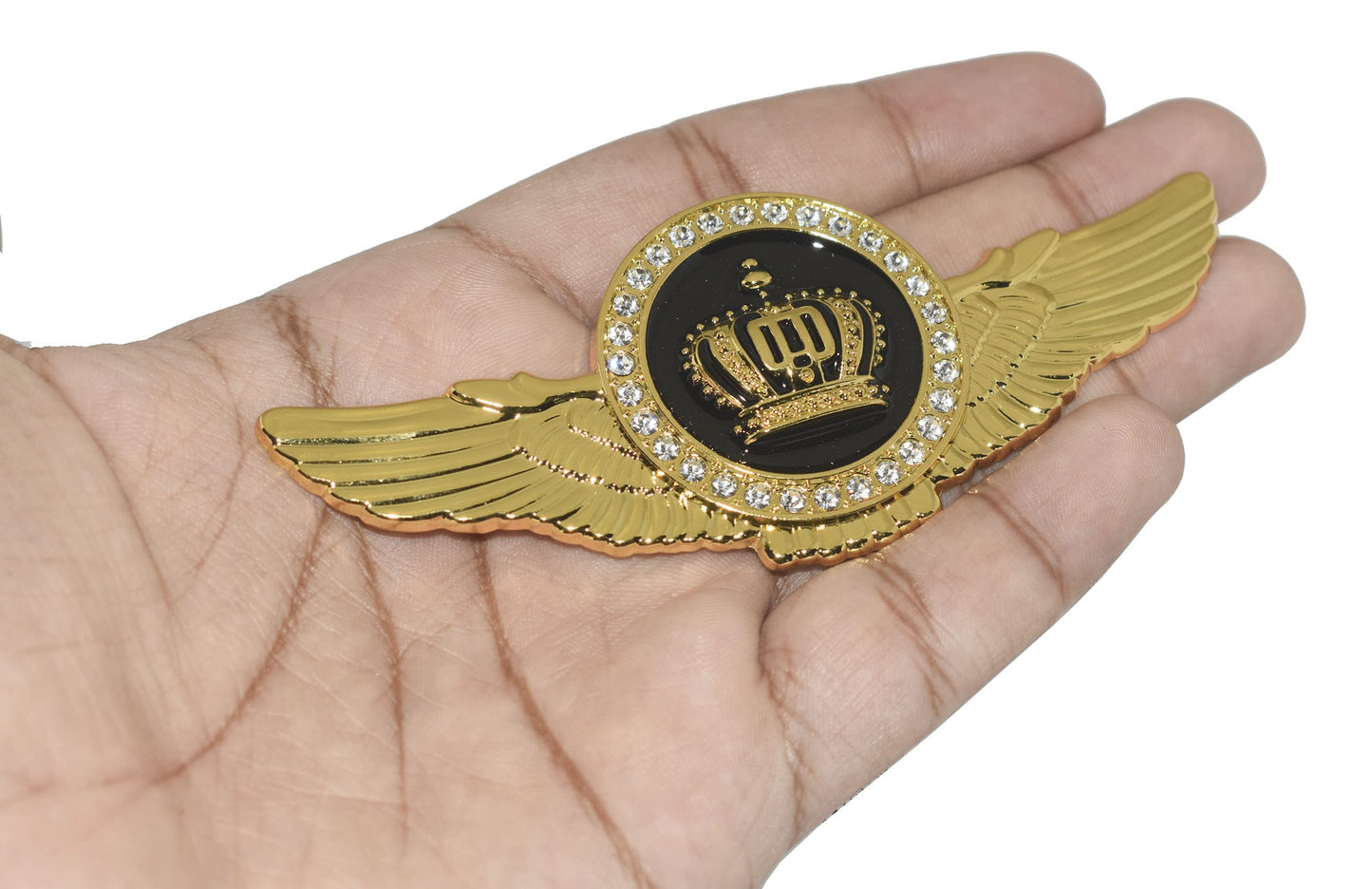 Crown Badge Wings Metal Emblem Logo 3D Decal Black Golden