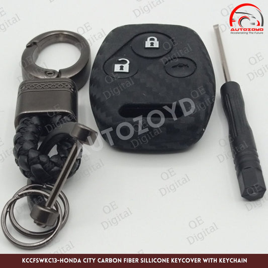 Honda City Carbon Fiber Sillicone Keycover with Keychain