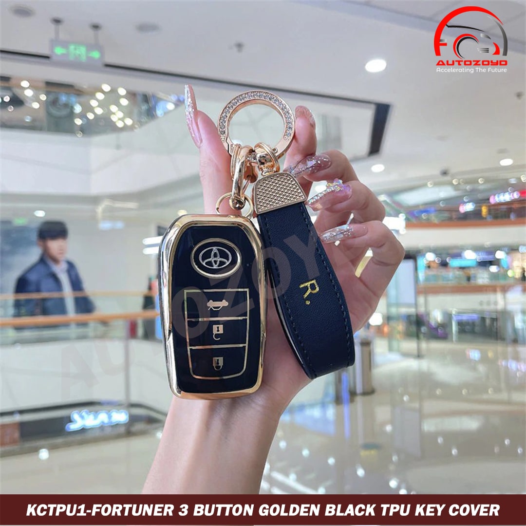 Fortuner 3 Button Golden Black TPU Key Cover - Premium Quality Thermoplastic polyurethane TPU Car Key Shell Cover