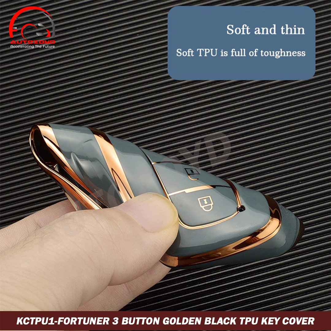 Fortuner 3 Button Golden Black TPU Key Cover - Premium Quality Thermoplastic polyurethane TPU Car Key Shell Cover