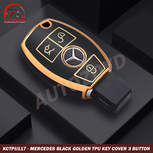 Mercedes TPU key Cover 3 Button Black Gold