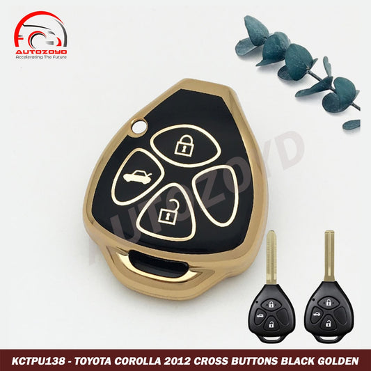 Toyota Corolla 2012 TPU Keycover Cross Buttons Black Golden