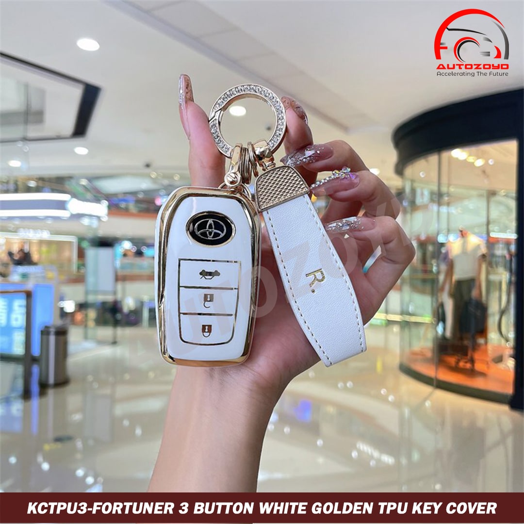 Fortuner 3 Button White Golden TPU Key Cover - Premium Quality Thermoplastic polyurethane TPU Car Key Shell Cover