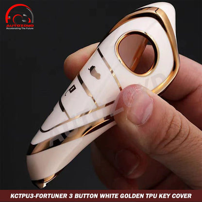 Fortuner 3 Button White Golden TPU Key Cover - Premium Quality Thermoplastic polyurethane TPU Car Key Shell Cover