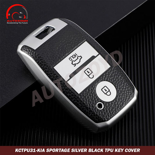 KIA Sportage Silver Black TPU Key Cover - KIA Sportage AWD/FWD 2020,2021,2022,2023(4th Generation) - Premium Quality Thermoplastic polyurethane TPU Car Key Shell Cover