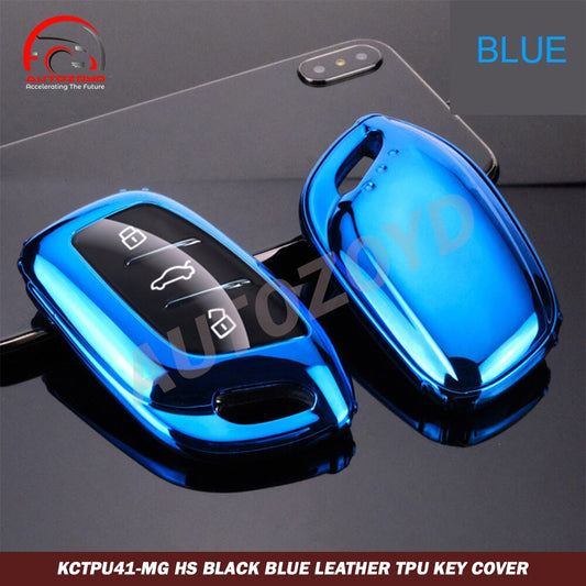 MG HS Black Blue Leather TPU Key Cover - Morris Garage HS/MG HS - Premium Quality Thermoplastic polyurethane TPU Car Key Shell Cover