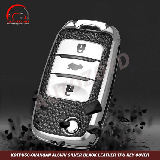 Changan Alsvin Silver Black Leather TPU Key Cover