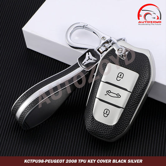 Puegeot 2008 TPU Key Cover Black Silver