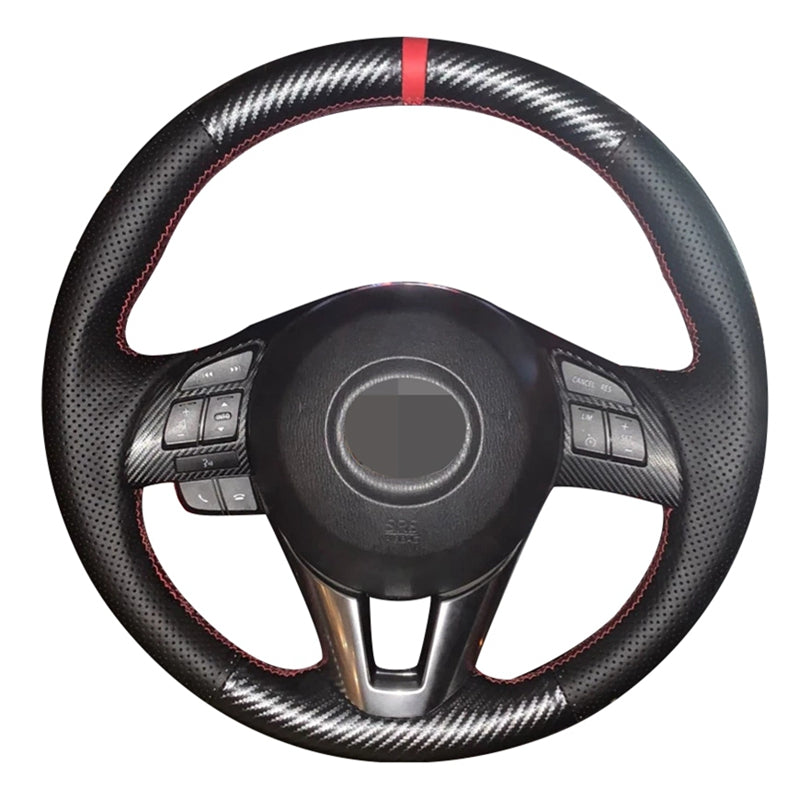 Steering Cover Stitch Carbon Fibre with Red Border