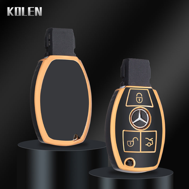 Mercedes TPU key Cover 3 Button Black Gold