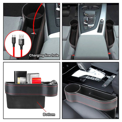 2pc Car Seat Gap Organizer and sealant With Cable Option and Cupholder