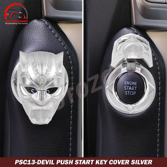 Devil Push Start Key Cover SIlver - Engine Start/Stop Push Button Cover