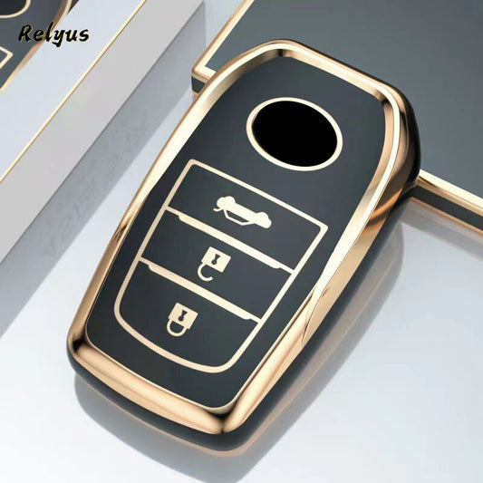 Fortuner 3 Button TPU Key Cover Black Gold