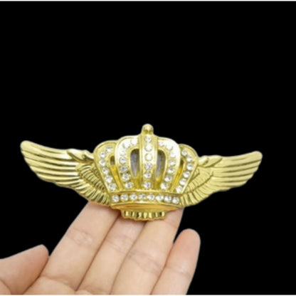 Crown Cap Wings Metal Emblem Logo 3D Decal Golden