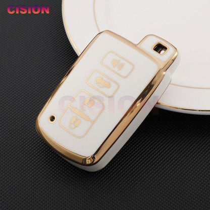 Toyota Corolla X white Golden TPU Key Cover - Toyota Corolla 2022,2023 E180 - Premium Quality Thermoplastic polyurethane TPU Car Key Shell Cover