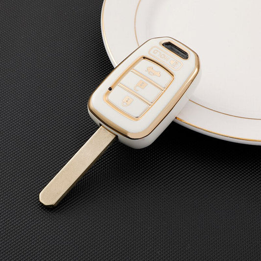 Honda City 22 White Golden TPU key cover - Honda City 2022,2023(6th Generation) - Premium Quality Thermoplastic polyurethane TPU Car Key Shell Cover
