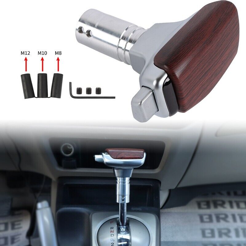 Side Button Wide Gear Knob Wooden Dark Brown