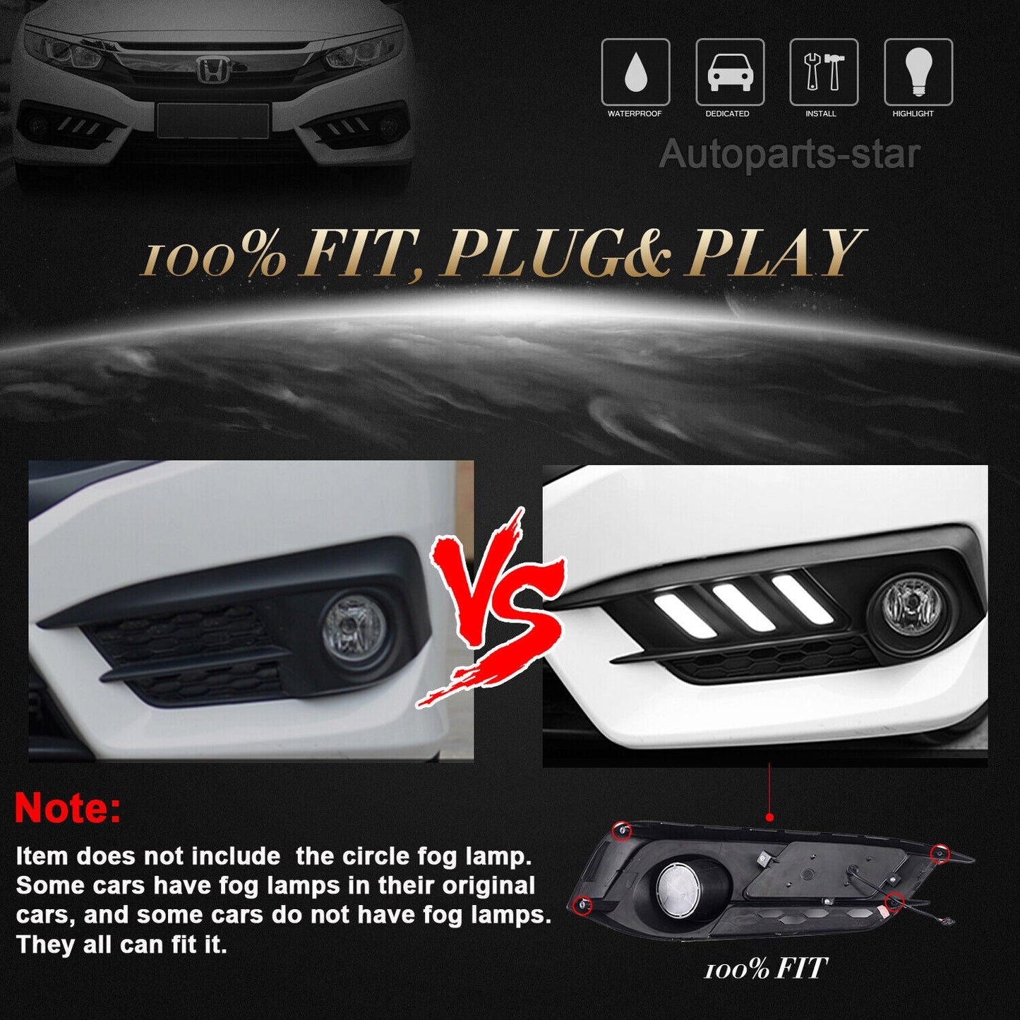 Honda Civic X Daytime Running Light Fog Lamp Covers